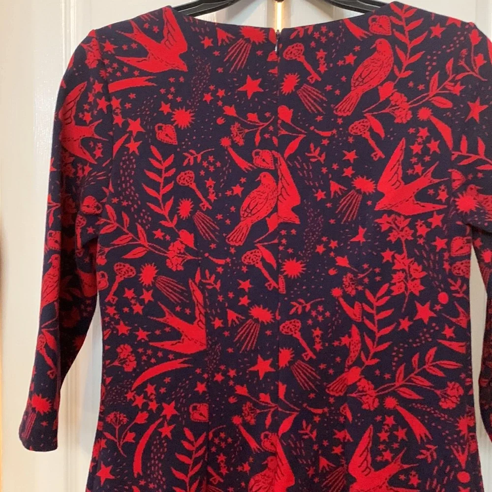 Boden red flying sparrow jacquard knit fitted sweater navy  dress s6P lined - Picture 9 of 12